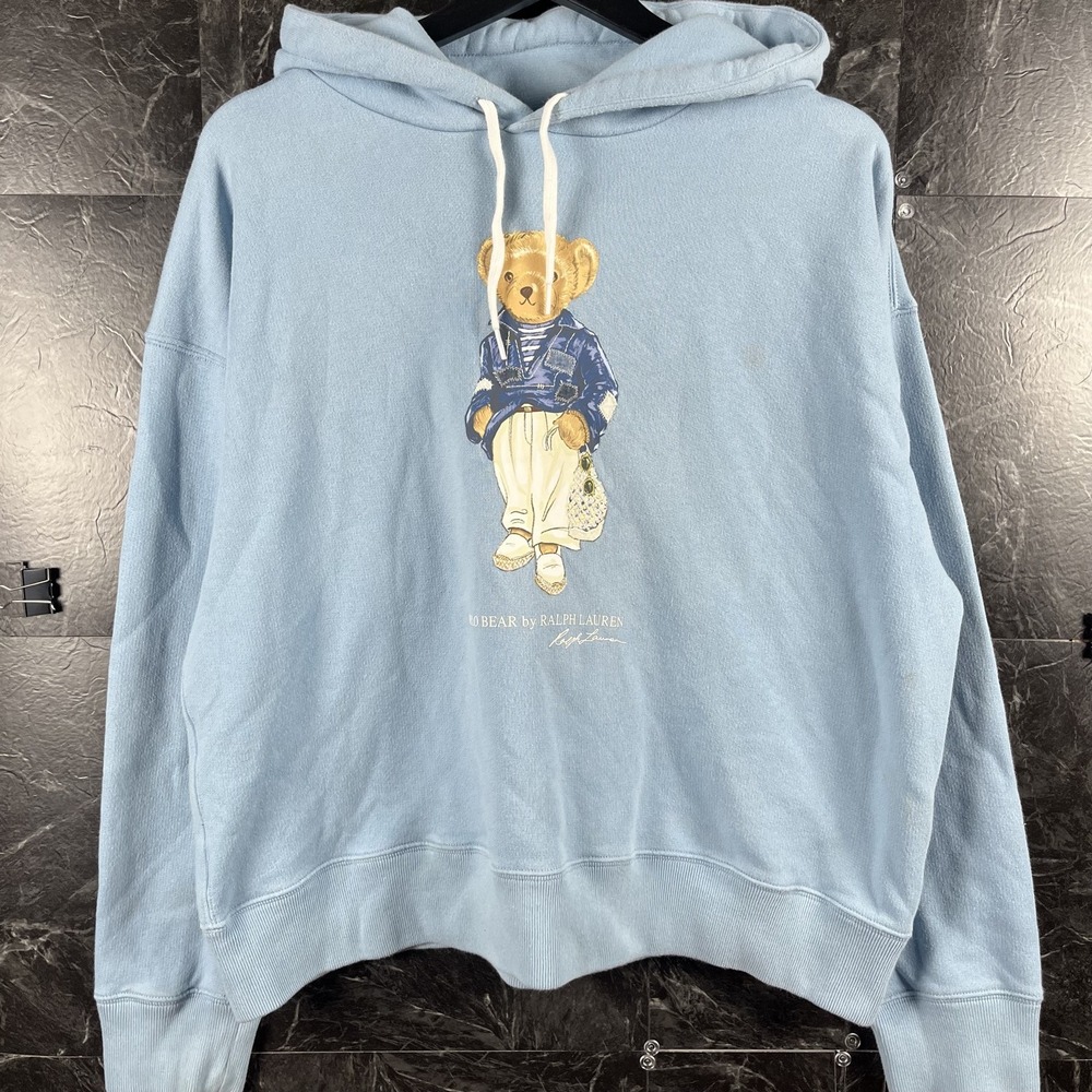 Polo Ralph Lauren Women's Blue Polo Bear Fleece Hoodie XXL -Flaws